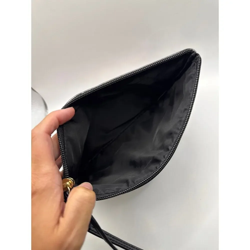 Victoria’s Secret Black Confetti Sequin Zip Wristlet Cosmetic Makeup Pouch Bag